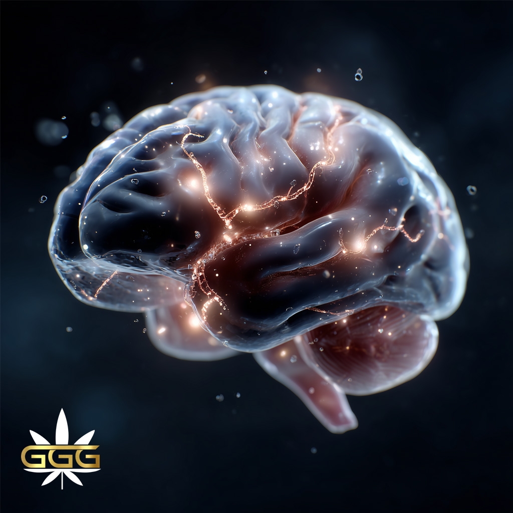 brain with neural activity representing focus mental clarity and cognitive support from cannabinoids like CBG