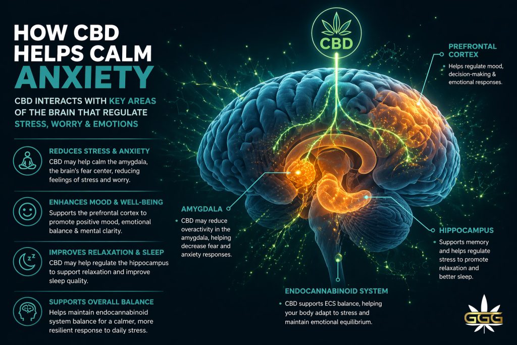 CBD calming effects on anxiety and stress brain visualization