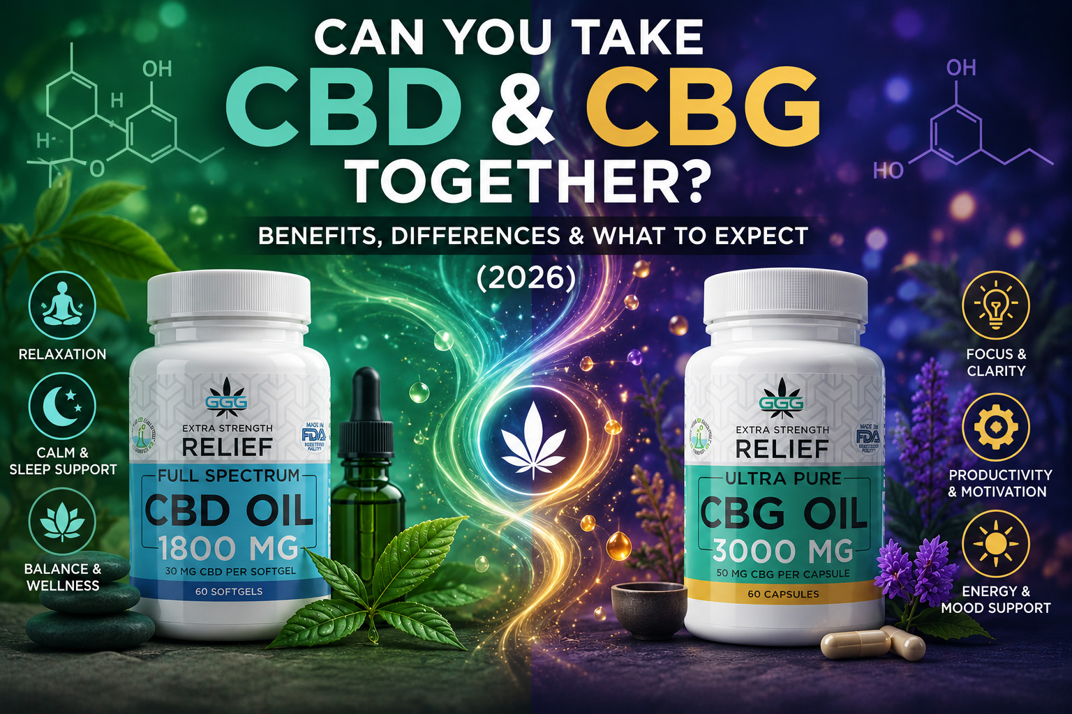 CBD and CBG comparison illustrating how the two cannabinoids may be used together in a wellness routine.
