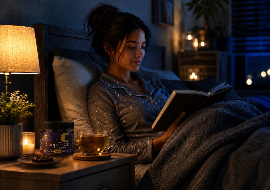 Relaxing nighttime routine demonstrating habits that may support better sleep quality.