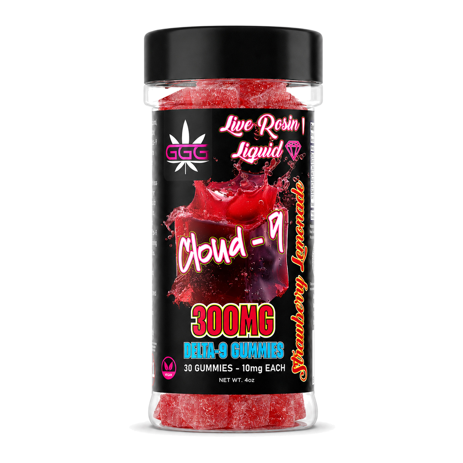 Triple G Hemp™ Cloud 9 300mg Delta 9 Gummies in Strawberry Lemonade, 30-count jar
