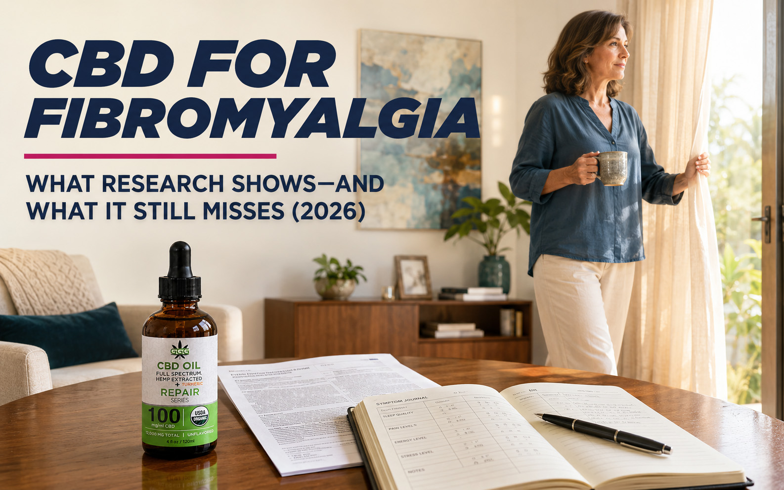 cbd-fibromyalgia-research-real-world-results-2026 CBD for fibromyalgia represented through clinical research, full-spectrum oil, and real-world customer experience